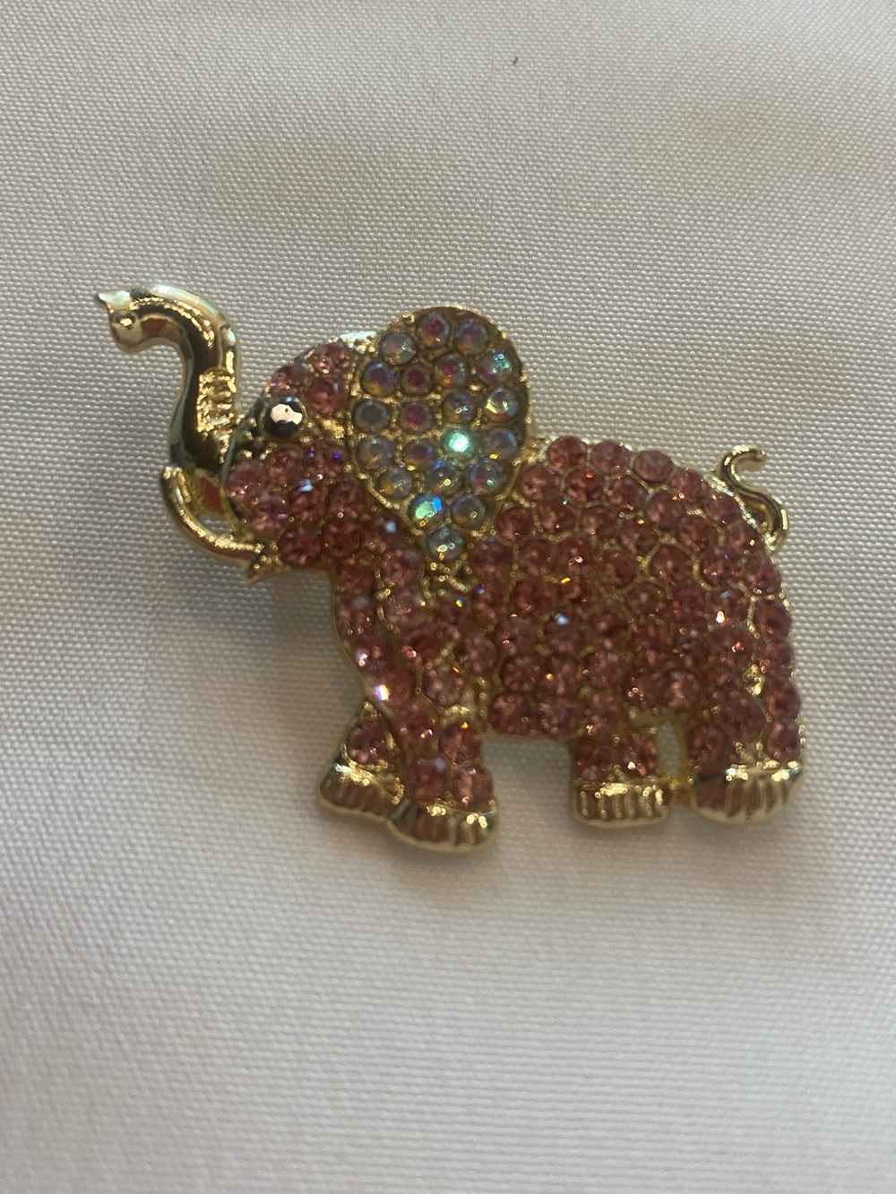 Elephant Brooch Pink Crystal Gold Accent Pin New